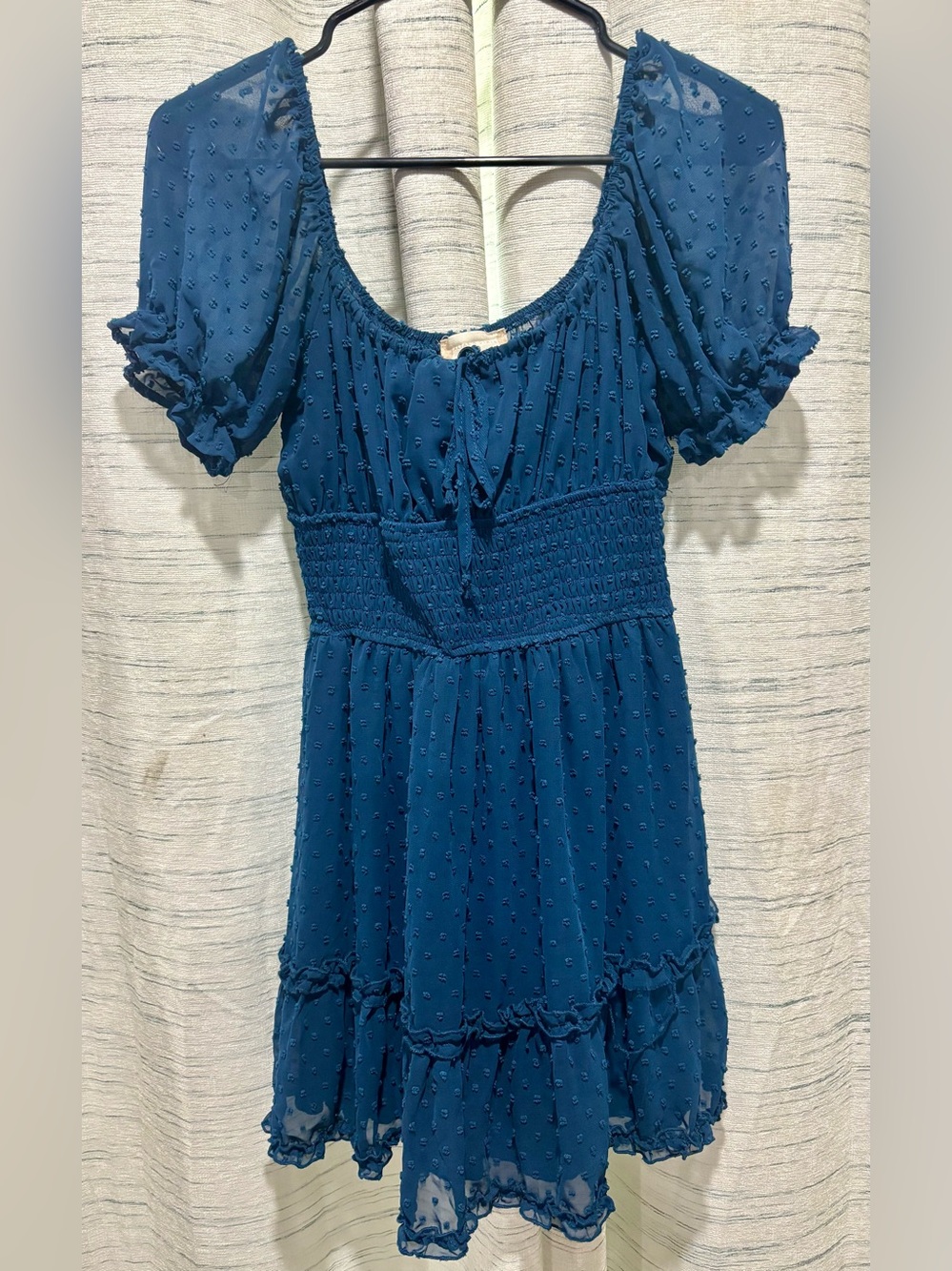 Altar'd State Teal Blue Puff Sleeve Mini Dress